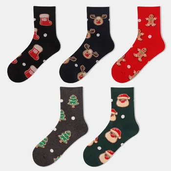 12 Çift Orta Tüp Ter emici Karikatür Noel Baba Noel Ağacı Pamuk Çorap Sevimli Yetişkin Noel Çorap