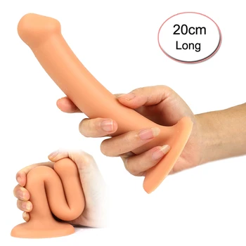 20cm Uzun Büyük Gerçekçi Yapay Penis Silikon Penis Dong Büyük Anal Popo Fiş Kadınlar için Adam Seks Mastürbasyon Lesbain Seks Oyuncakları Yetişkin Oyuncaklar
