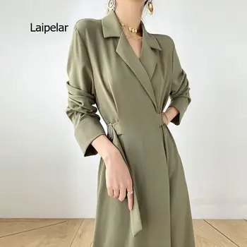 Katı Zarif Elbise Kadın Sonbahar Bandaj Midi Bölünmüş Elbise Ofis Bayan Tasarımcı Rahat Kore Tarzı tek parça elbise Kadın 2021