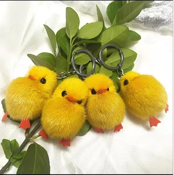 Küçük Sarı Tavuk Gerçek Saç Anahtarlık Küçük Tavuk pelüş çanta Takı Aksesuarları Kız Ördek Cep Telefonu Süsler